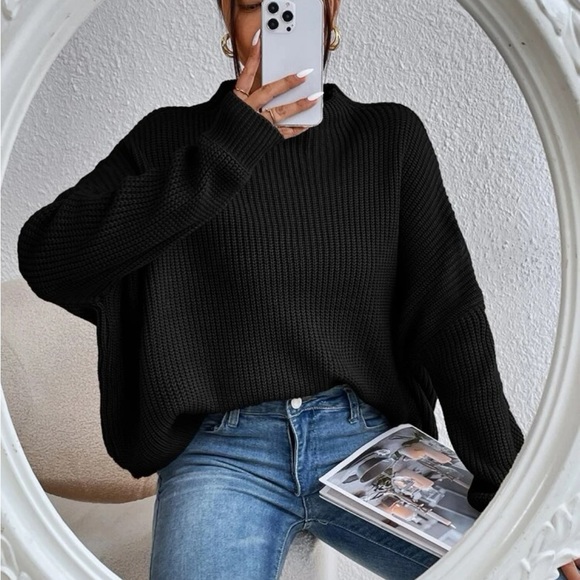 Cozy Oversized Mock Neck Long Sleeve Ribbed Knit Sweater Top - Picture 8 of 8